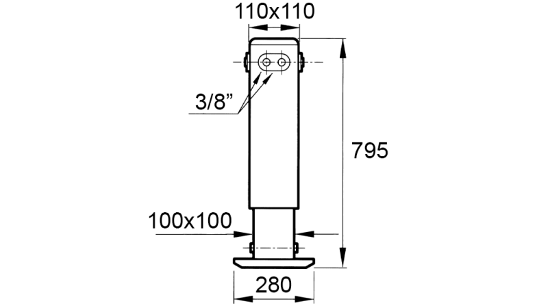 DOUBLE-ACTING HYDRAULIC SUPPORT LEG (110x110x795 mm) - STROKE 500 mm - 5.200 kg