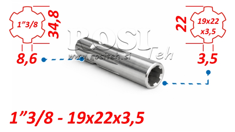 KARDANADAPTER FRA 19x22x3,5 (10 SPLINES) TIL 1-3/8 (120 mm)