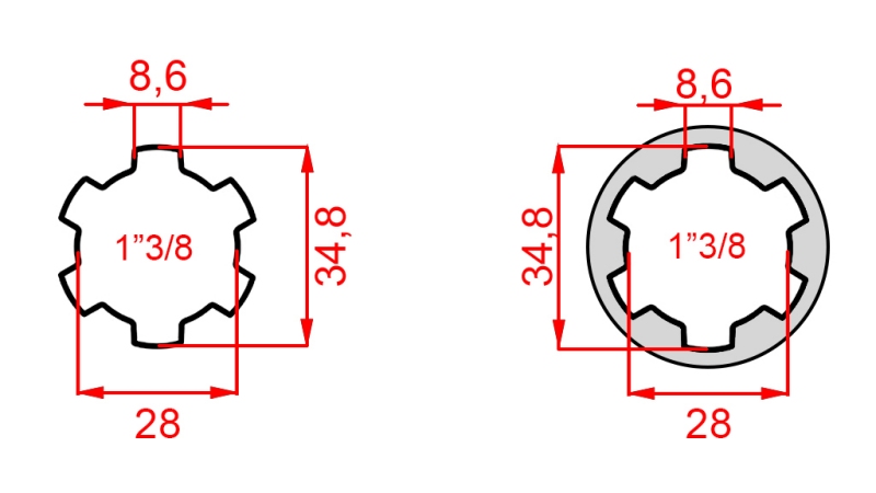 KARDANOVÝ ADAPTÉR S ČEPEM Z 1-3/8 NA 1-3/8 (150 mm)