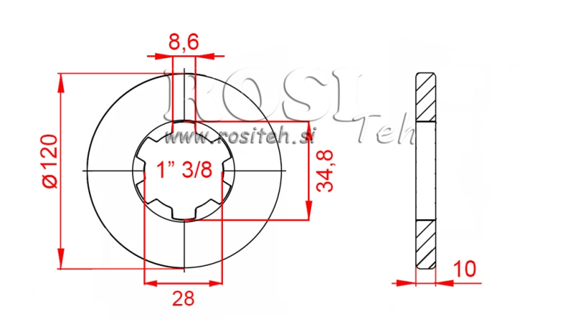 PTO ADAPTER WITH FLANGE AND PIN 1-3/8 (80 mm)