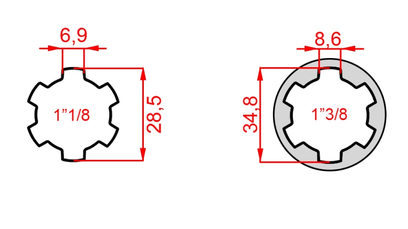 KARDANADAPTER FRA 1-1/8 TIL 1-3/8 (140 mm)