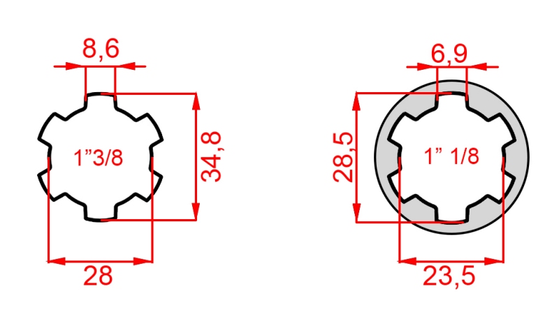 ADATTATORE CARDANICO DA 1-1/8 A 1-3/8 (140 mm)