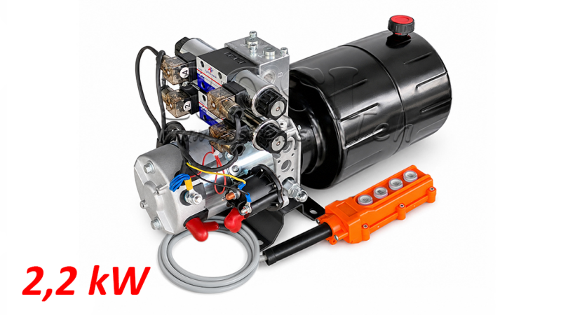 MINI UNIDAD DE POTENCIA HIDRÁULICA 24V DC - 2.2kW = 2.1cc - 8 lit - 2x unidad de doble efecto (metal)