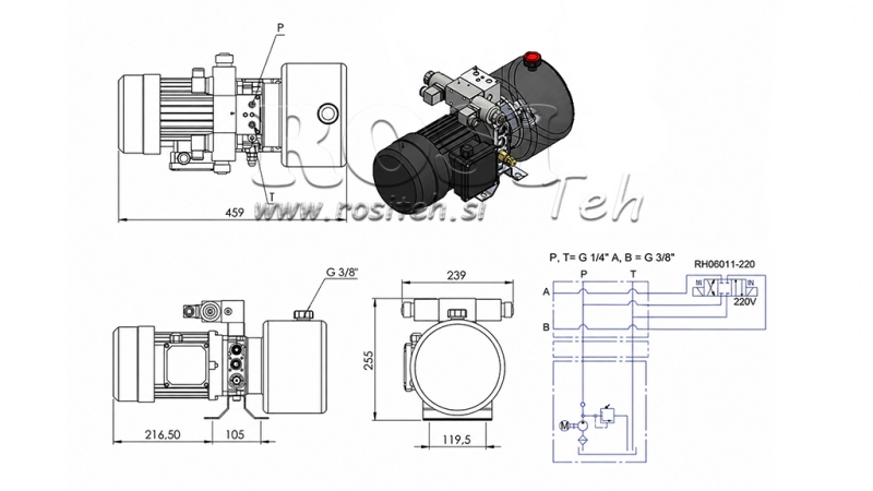 MINI HYDRAULIKAGGREGAT 380V AC (0.75 kW) - 3.7 cc - 5.2 lit/min - tank 4 lit