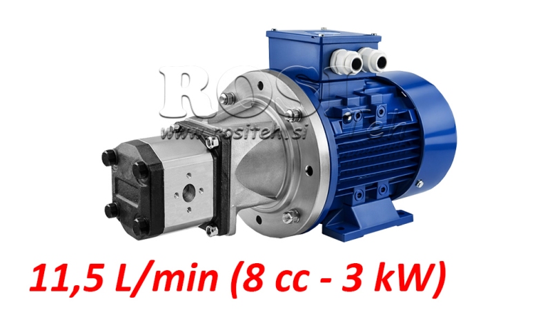 HYDRAULIC PUMP ASSEMBLY GR.1 8 CCM + ELECTRIC MOTOR 3-PHASE - 3 KW (FLOW = 11.5 LITERS/MIN)
