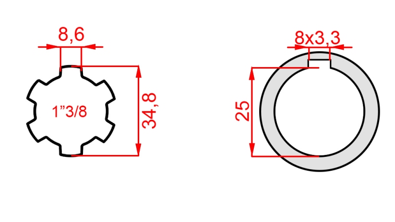 KARDANSKI ADAPTER 1-3/8 - RUPA fi 25 mm (145 mm)