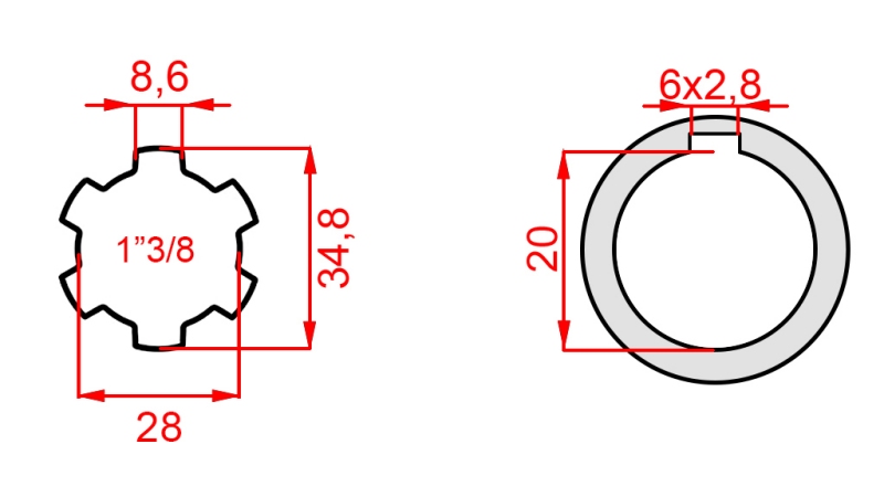 KARDANSKI ADAPTER 1-3/8 - RUPA fi 20 mm (145 mm)