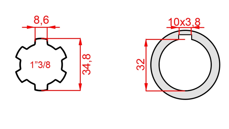P.T.O. ADAPTER 1”3/8 - HOLE dia32mm