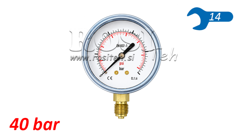 MANOMETRO DN63 VERTICAL 0 - 40 BAR - 1/4