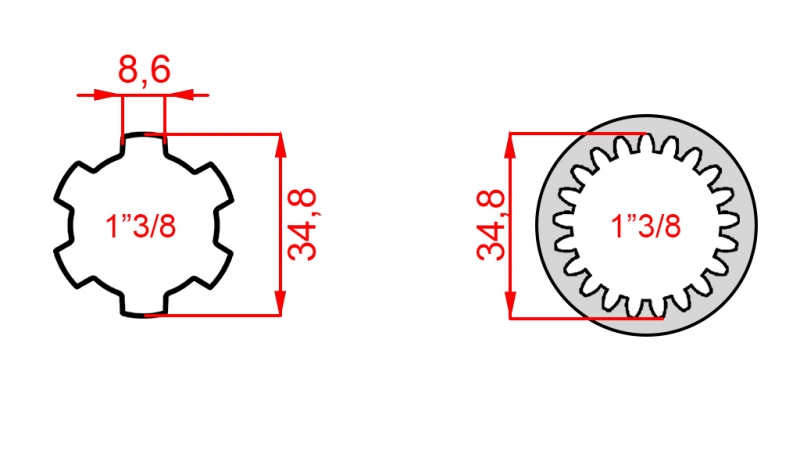 KARDANADAPTER FRA 1-3/8 (21 SPLINES) TIL 1-3/8 (150 mm)