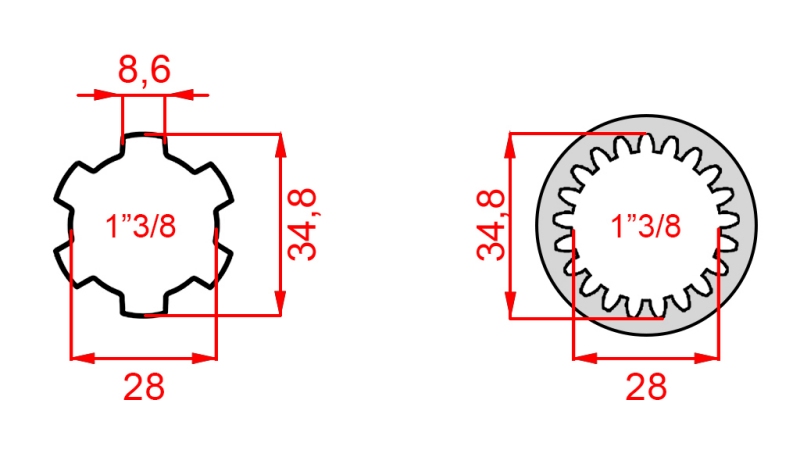 ADATTATORE CARDANICO DA 1-3/8 (21 SCANALATURE) A 1-3/8 (150 mm)