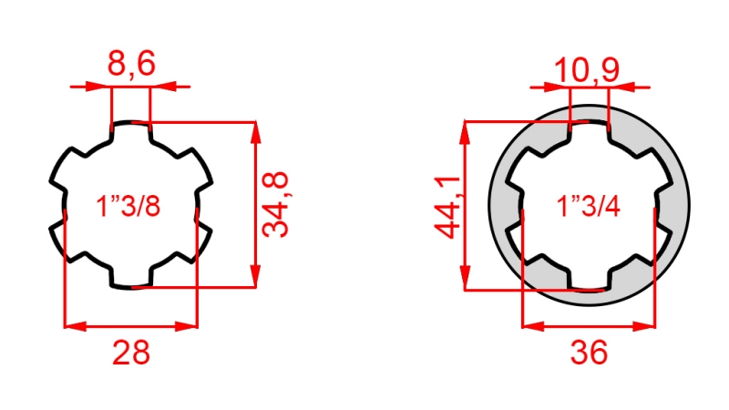 KARDANADAPTER FRA 1-3/4 TIL 1-3/8 (165 mm)
