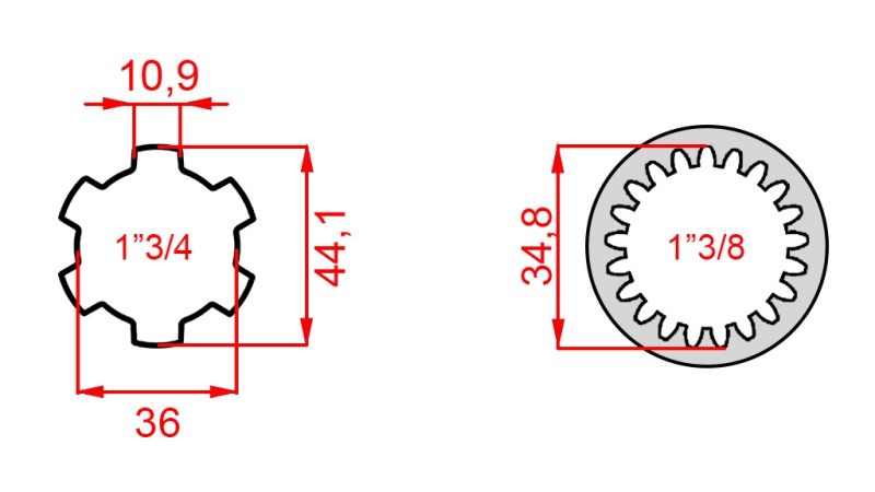 KARDÁN ADAPTER 1-3/8 (21 BORDÁS)-RŐL 1-3/4-RE (150 mm)