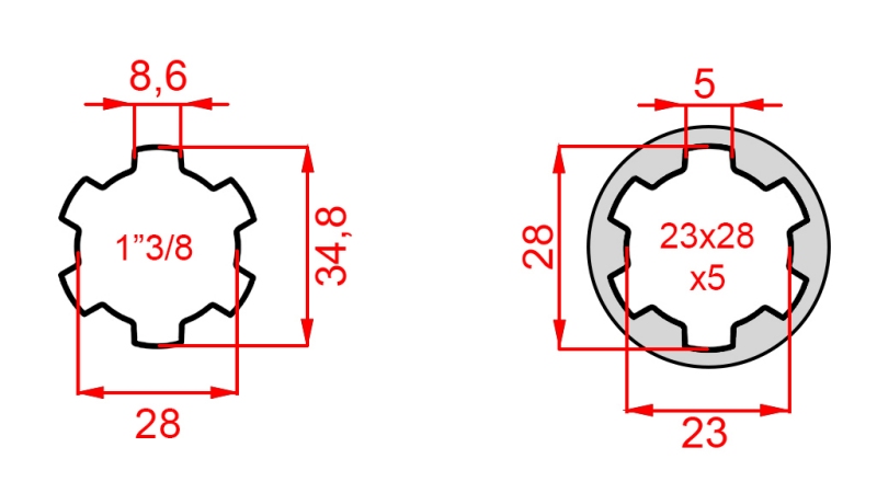 KARDÁN ADAPTER 23x28x6 (6 BORDÁS)-RŐL 1-3/8-RA (140 mm)