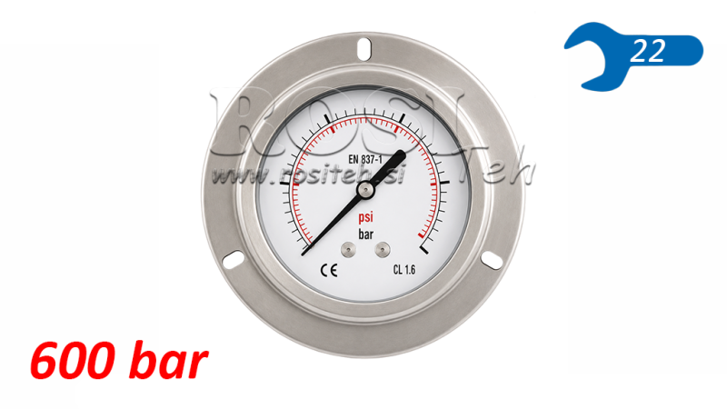 MANOMETRO DN100 REAR 0 - 600 BAR - 1/2