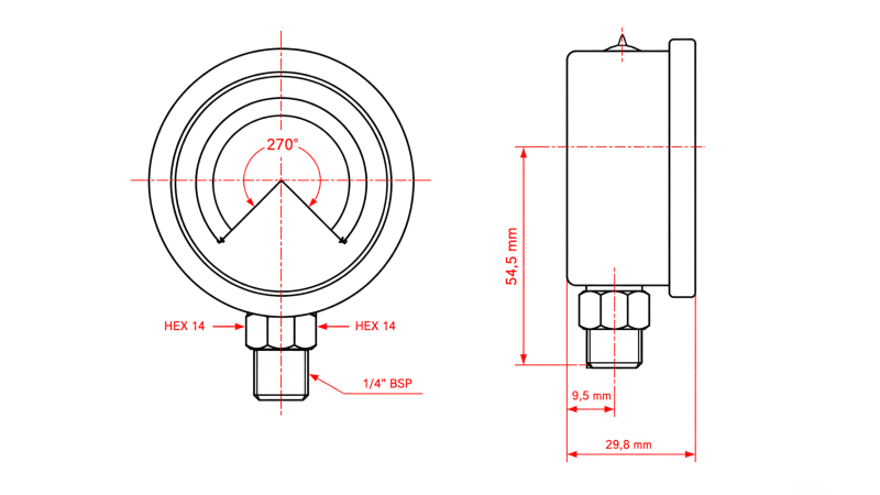 VACUOMETRO DN63 VERTICAL -1 - 0 BAR - 1/4