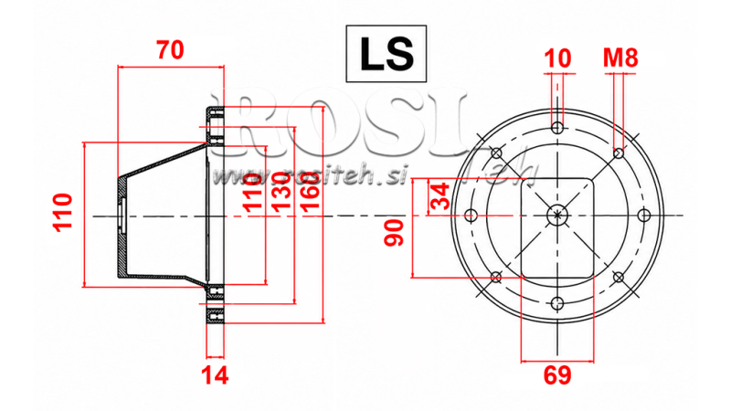 FLANGIA IDRAULICA - CAMPANA LS161 (EM0,25-0,37kW/GR1)