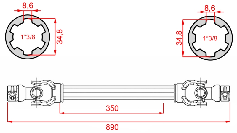 ECO KARDANOVÝ HŘÍDEL 890mm 30-75HP STANDARD