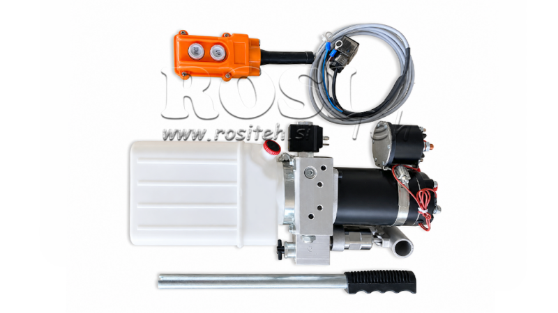 UNITÀ DI POTENZA IDRAULICA MINI 12V DC - 0.8KW = 0.5CC - 1.5 LITRI - ASSEMBLAGGIO A SINGOLO EFFETTO (PVC) CON POMPA MANUALE