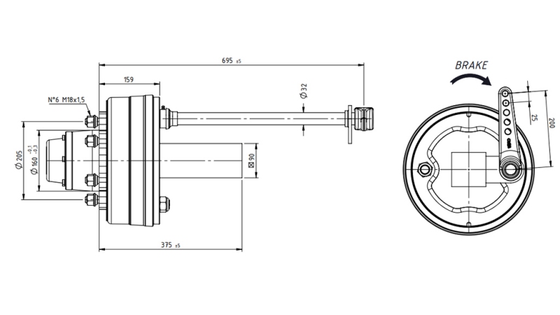 PUOLI-AKSELIT JARRUILLA 5.250 KG L.290 MM