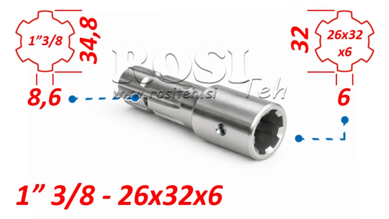 ADATTATORE CARDANICO DA 26x32x6 (6 SCANALATURE) A 1-3/8 (145 mm)