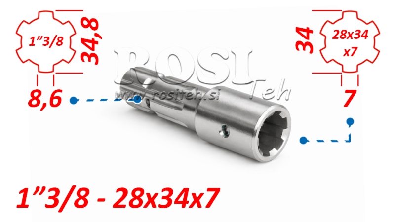 ADATTATORE CARDANICO DA 28x34x7 (6 SCANALATURE) A 1-3/8 (145 mm)