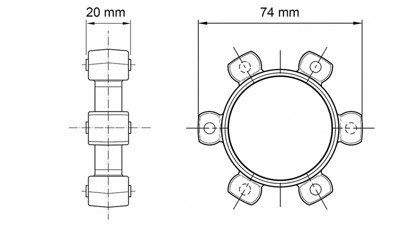 GIUNTO A STELLA PER INSERTO IN GOMMA ND16-ND17 (74mm)