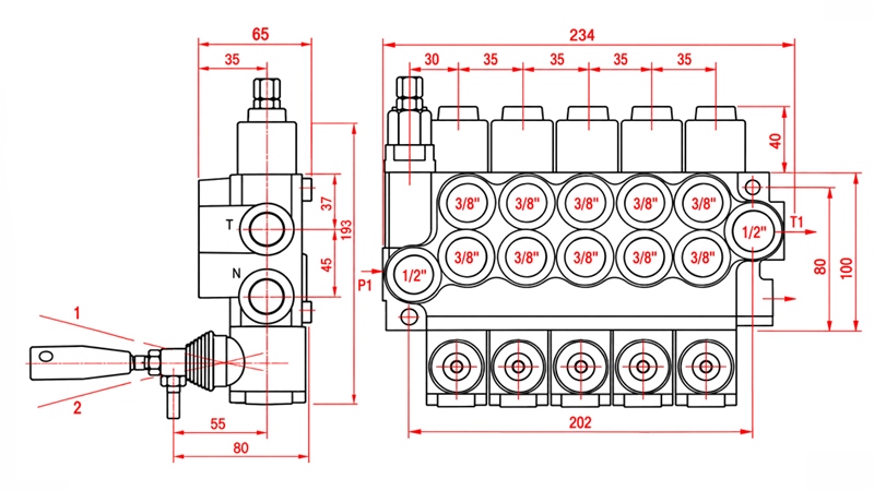 VALVOLA IDRAULICA MANUALE – DISTRIBUTORE A 5 SEZIONI 5xR40 ECO