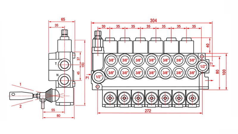 VALVOLA IDRAULICA MANUALE – DISTRIBUTORE A 7 SEZIONI 7xR40 ECO