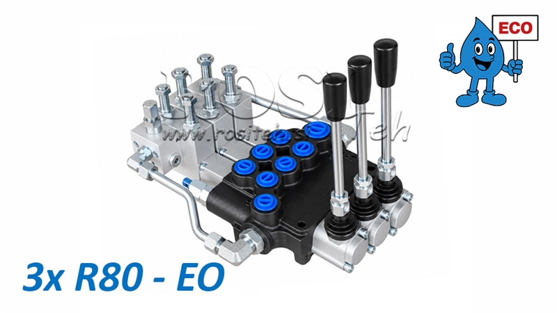 VALVOLA IDRAULICA ELETTRO-MANUALE (SENZA BOBINE) – DISTRIBUTORE A 3 SEZIONI 3xR80-EO ECO