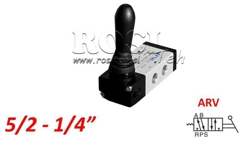 PNEVMATSKI ROČNI VENTIL 5/2 1/4 PRT-0852-ARV VRAČANJE Z VZMETJO