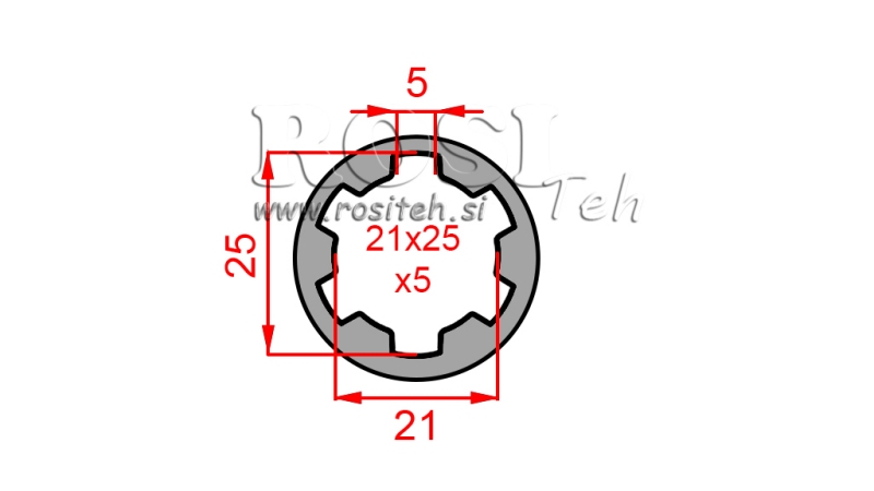 ADATTATORE CARDANICO BOCCOLA 21x25x5 (6 SCANALATURE) (60 mm)