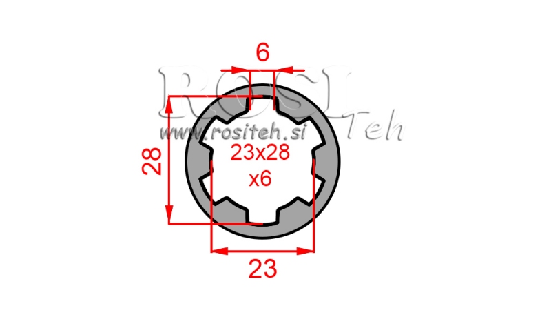ADATTATORE CARDANICO BOCCOLA 23x28x6 (6 SCANALATURE) (60 mm)
