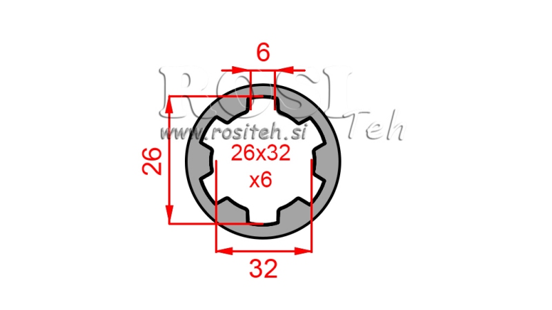 ADATTATORE CARDANICO BOCCOLA 26x32x6 (6 SCANALATURE) (60 mm)