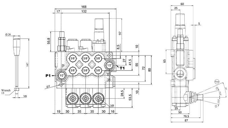 MANUELL HYDRAULISCHES VENTIL MONOBLOCK 3xZ50 + SCHWIMMSTELLUNG