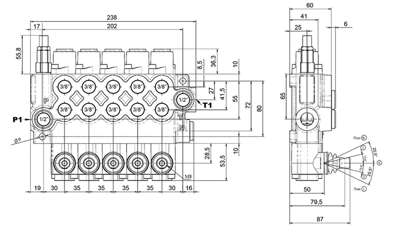 MANUALE VALVOLA IDRAULICA MONOBLOCCO 5xZ50
