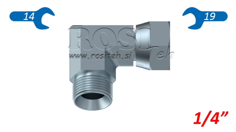 HYDRAULICKÉ KOLENO 90° BSP KRÁTKÉ OTOČNÁ MATICA–SAMEC 1/4