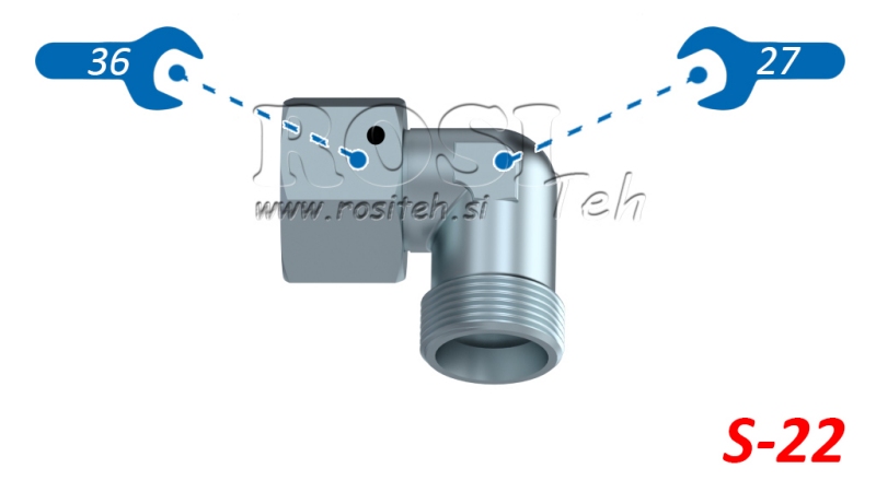 GOMITO IDRAULICO 90° L-22 CON DADO GIREVOLE M30X2