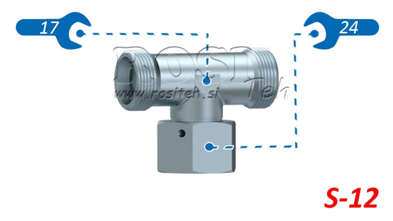 RACCORDO A T IDRAULICO S-12 CON DADO GIREVOLE CENTRALE M20X1,5