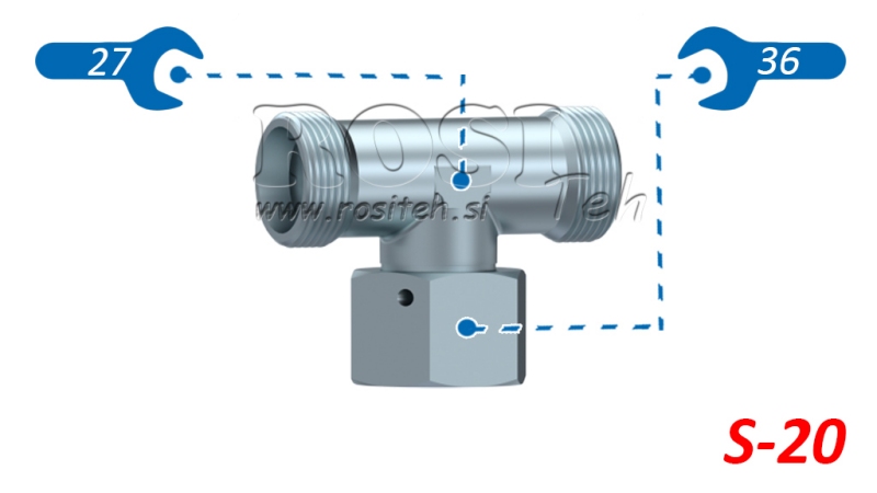 RACCORDO A T IDRAULICO S-20 CON DADO GIREVOLE CENTRALE M30X2