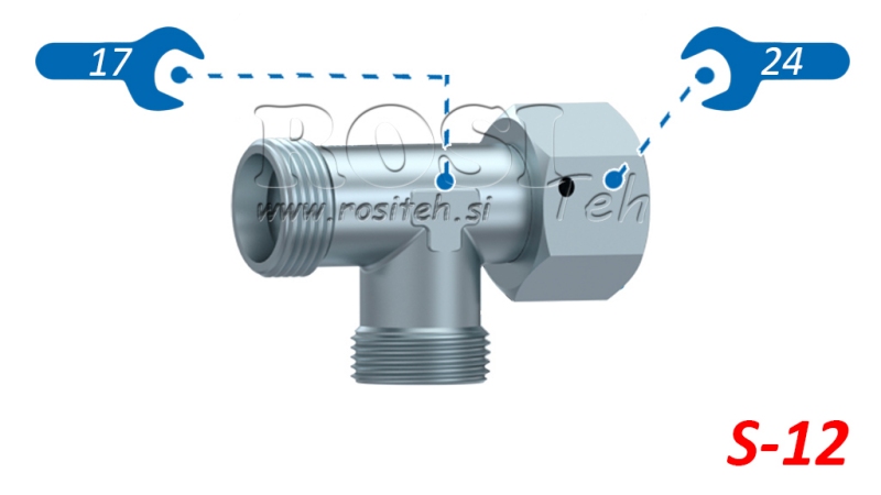 RACCORDO A T IDRAULICO S-12 CON DADO GIREVOLE LATERALE M20X1,5