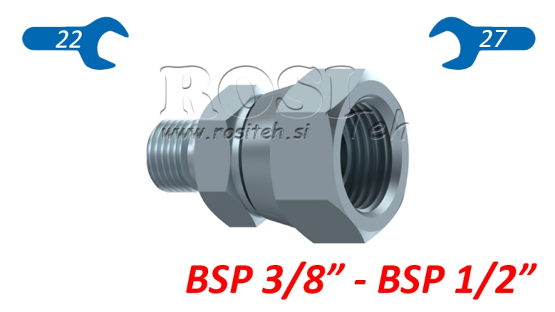 RIDUTTORE IDRAULICO CON DADO GIREVOLE BSP  3/8-BSP 1/2