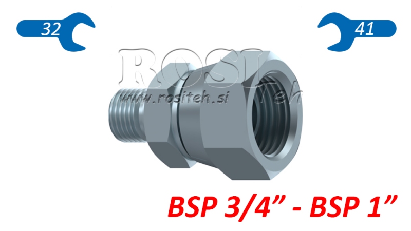 RIDUTTORE IDRAULICO CON DADO GIREVOLE BSP  3/4-BSP 1