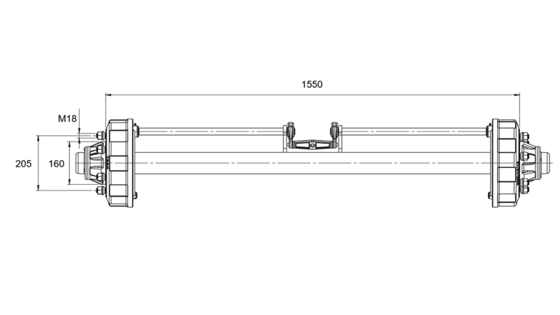 AXLE FOR TRAILER WITH BRAKES (6 SCREWS) - 3800 kg - 1550 mm