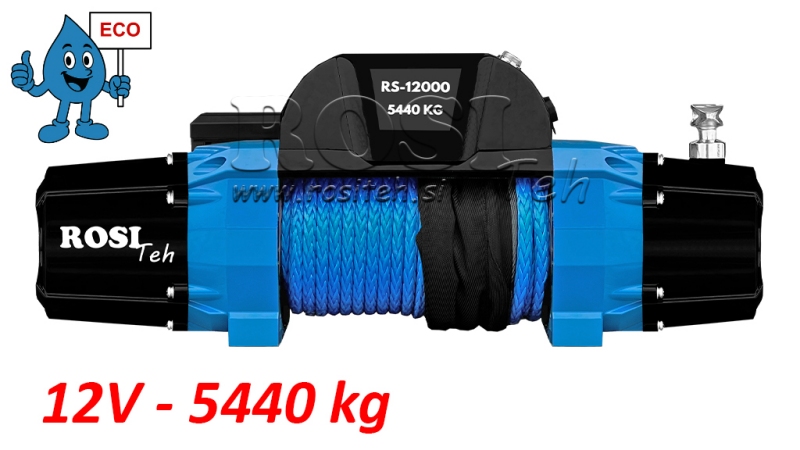 12 V VERRICELLO ELETTRICO RS-12000 - 5440 kg - FUNE SINTETICA - ECO