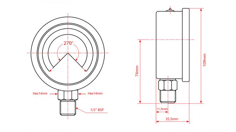 MANOMETRO DN100 VERTICAL 0 - 12 BAR - 1/2