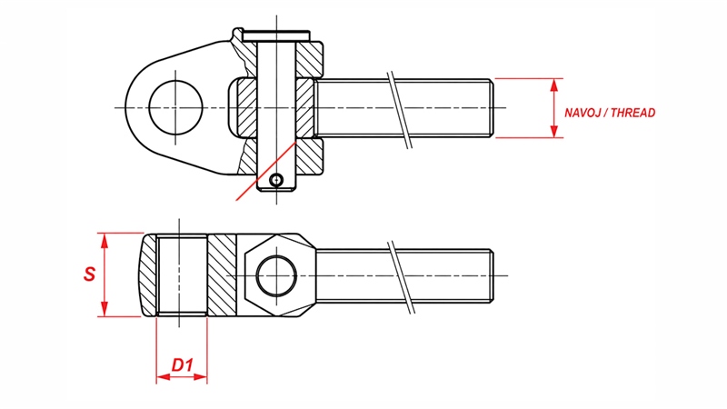 GABELGELENK MIT GEWINDESPINDEL KAT.2 FÜR SPECIALOBERLENKER M30X3