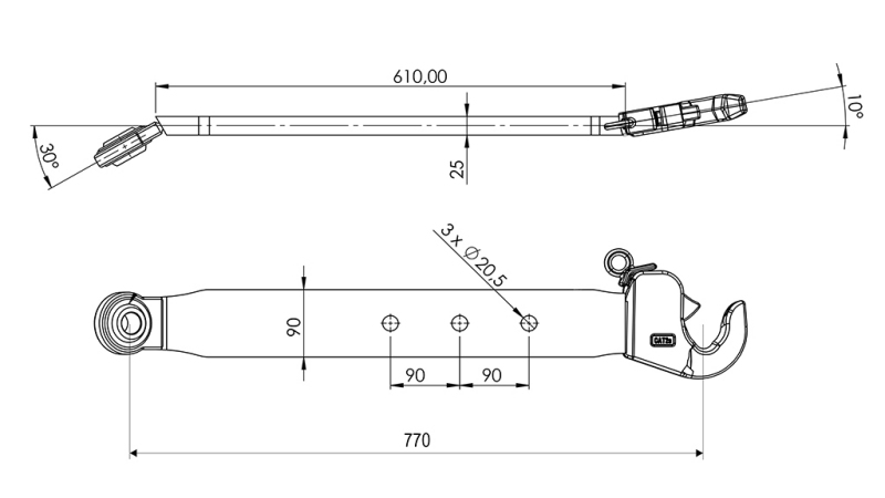 TRAKTORSKE NOSILNE ROKE TRI-TOČKOVNE HIDRAVLIKE CAT.2 70x20 mm - 770mm DO 75KM