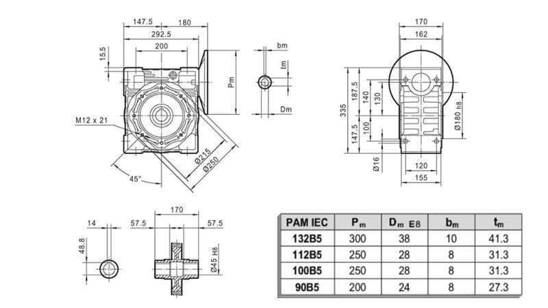 PMRV-130 REDUKTOR FOR ELEKTRISK MOTOR MS100 (4kW) FORHOLD 40:1