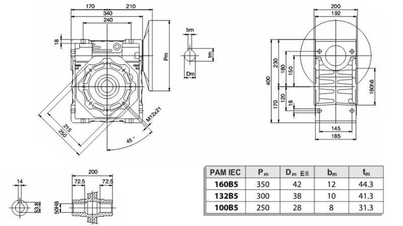 RÉDUCTEUR PMRV-150 POUR MOTEUR ÉLECTRIQUE MS132 (7.5kW) RATIO 40:1